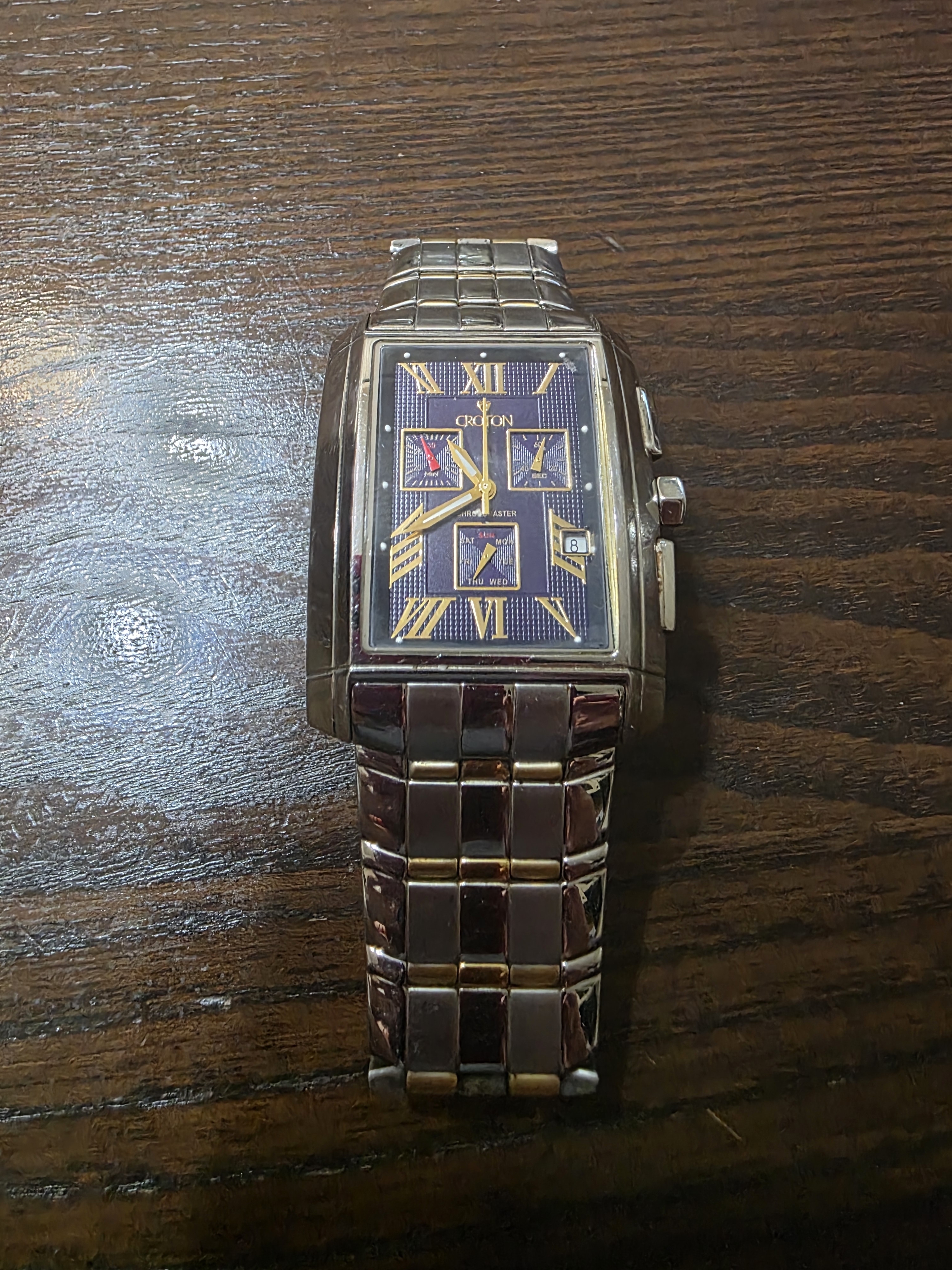 Croton Rectangular Stainless Steel Watch With Blue Dial